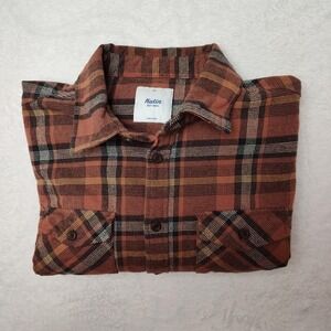 Katin Shirt Mens Large Orange Plaid Flannel Long Sleeve Button Front Pockets